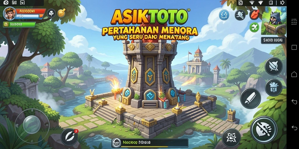Tampilan menara dan musuh dalam gameplay ASIKTOTO yang menegangkan.