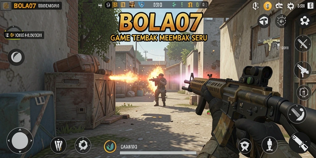 Tampilan gameplay seru dari BOLA07 saat aksi tembak-menembak.