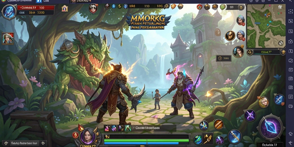 Tampilan gameplay mendalam dari dunia fantasi CEMARA77 sebagai MMORPG.