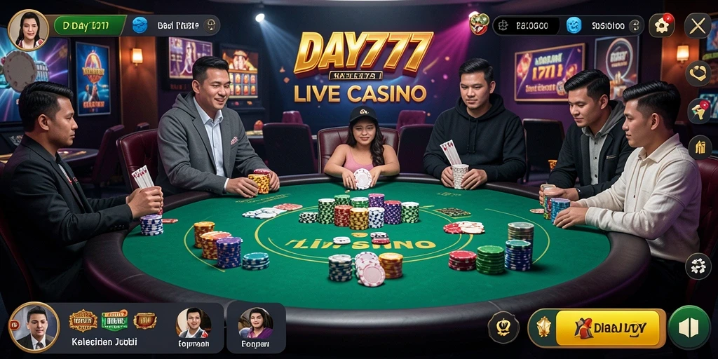 Screenshot gameplay Live Casino DAY777 dengan dealer yang ramah dan interaktif.