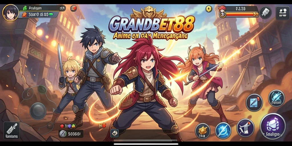 Tampilan gameplay menarik dari GRANDBET88 dengan karakter Anime yang berwarna-warni.