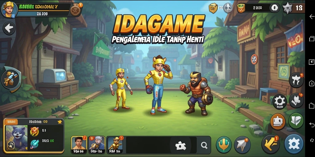 Tangkapan layar gameplay IDAGAME yang menggambarkan kemajuan dalam game Idle.