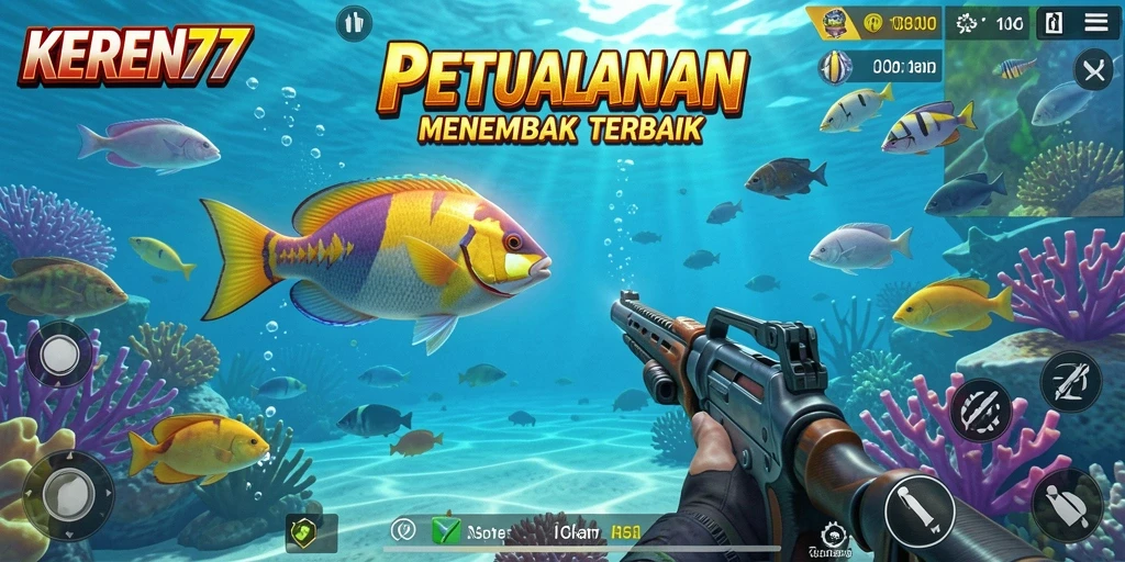 Screenshot KEREN77 menampilkan aksi menembak ikan yang intens.
