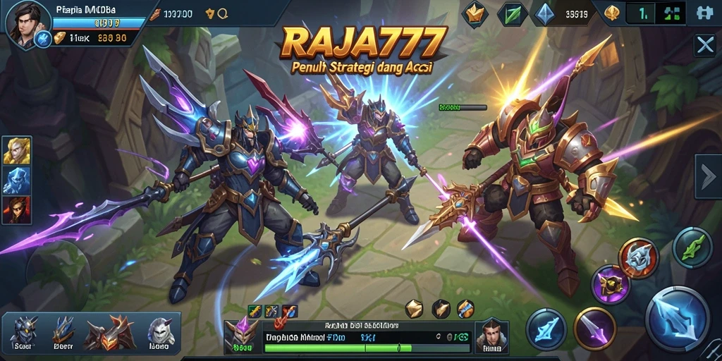 Screenshot RAJA777 menampilkan pertempuran seru dan strategis dalam permainan MOBA.