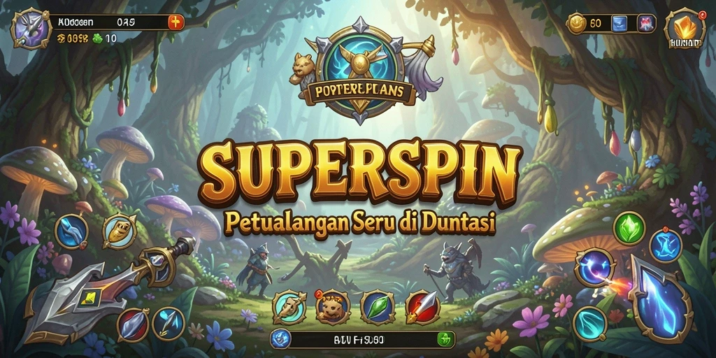 Screenshot yang menampilkan karakter menjelajahi dunia fantasi dalam SUPERSPIN.