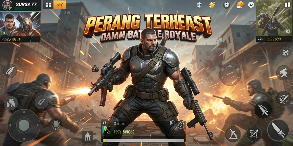 Tampilan gameplay SURGA77 dengan pertarungan seru Battle Royale.