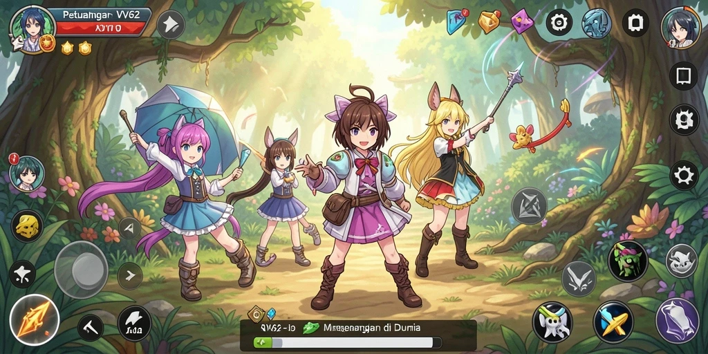 Tampilan apik karakter dalam gameplay anime yang penuh aksi.